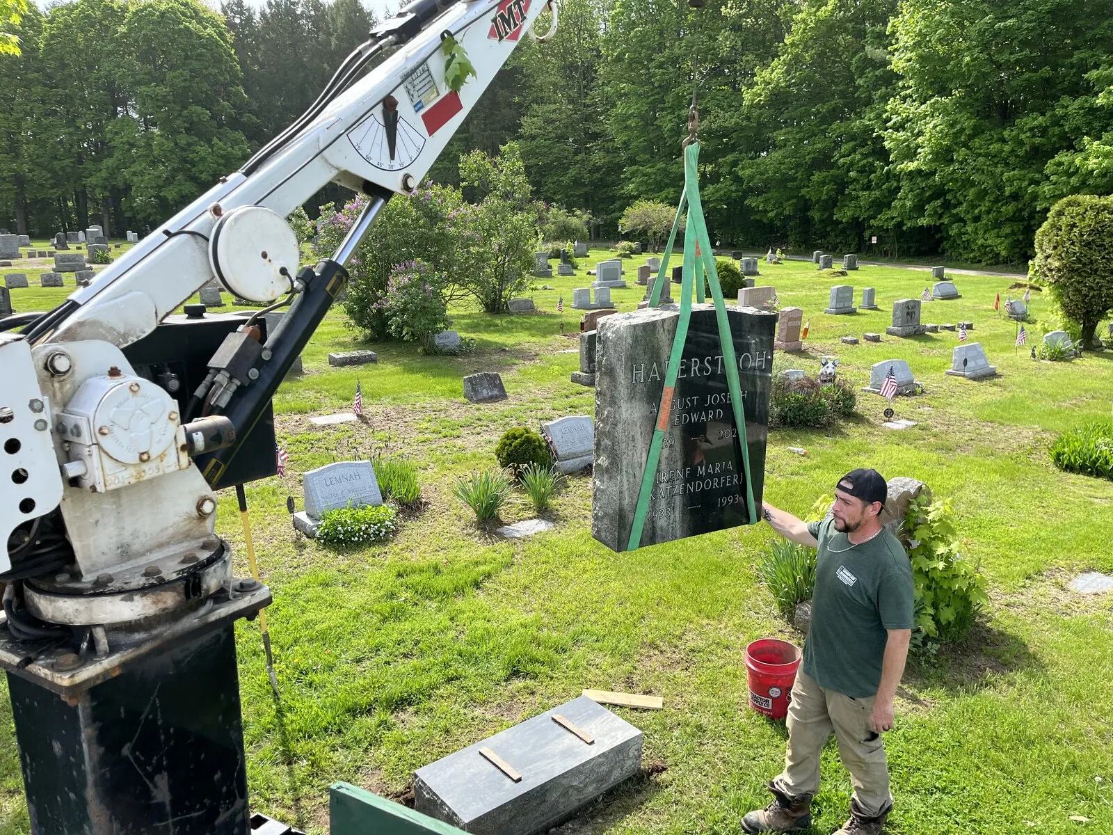 Custom granite monument set in a Vermont cemetery